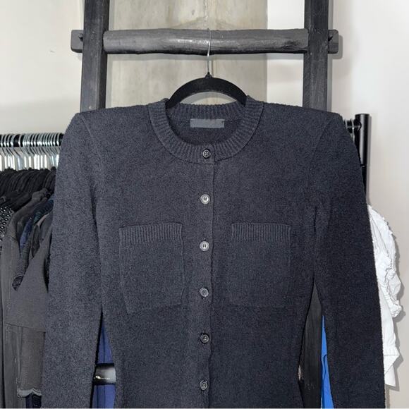New WARDROBE.NYC Black Knit Cardigan Mini Dress with Shoulder Pads - Picture 11 of 17